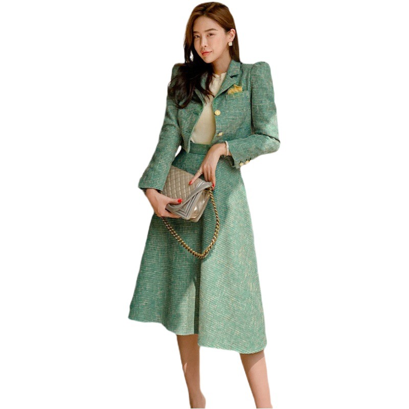 Cross-Border Suit 2025 Autum Lady's Elegant Small Suit Jacket + Fashionable Waist Skirt Two-Piece Set