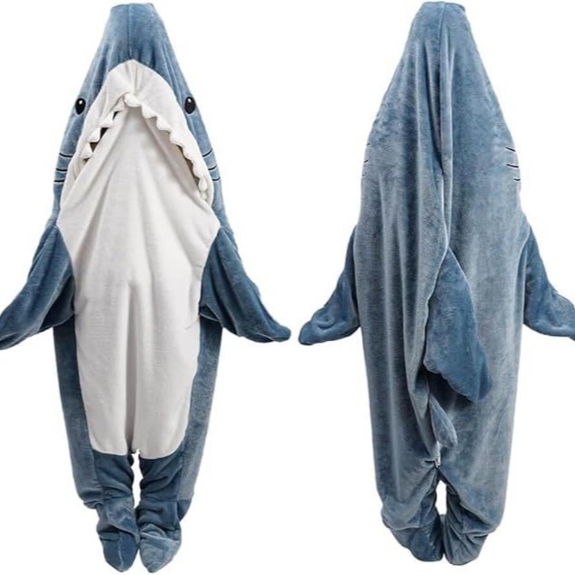 Autumn and Winter Shark Sleeping Bag Flannel Loose Couple Adult Camping Sleeping Bag Cartoon One-Piece Thickened Warm Home Clothes
