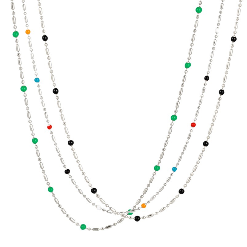European and American Rainbow Bead Oil Dropping Extremely Fine Clavicle Chain Temperament Stainless Steel Accessories Bohemian Women's Vintage Jewelry Set