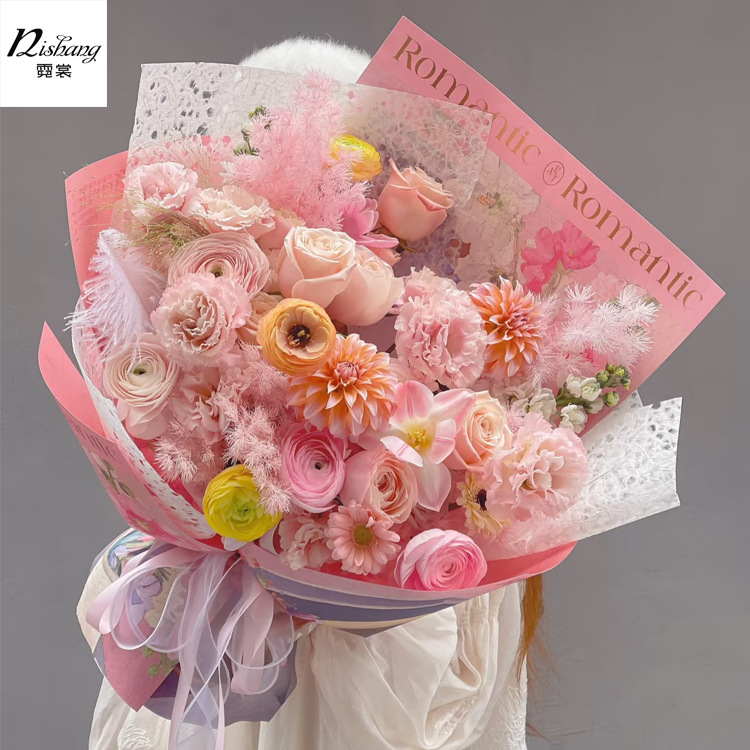 Mother's Day 520 New Product English Bronzing Flower Paper Waterproof Flower Wrapping Paper Flower Bundle Gift Bag Flower Paper Material
