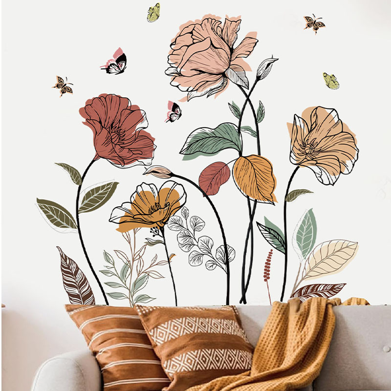 Cross Border Bohemian Flower Wall Stickers Wildflowers Living Room Bedroom Background Wall Art Decorative Self Adhesive Sticker
