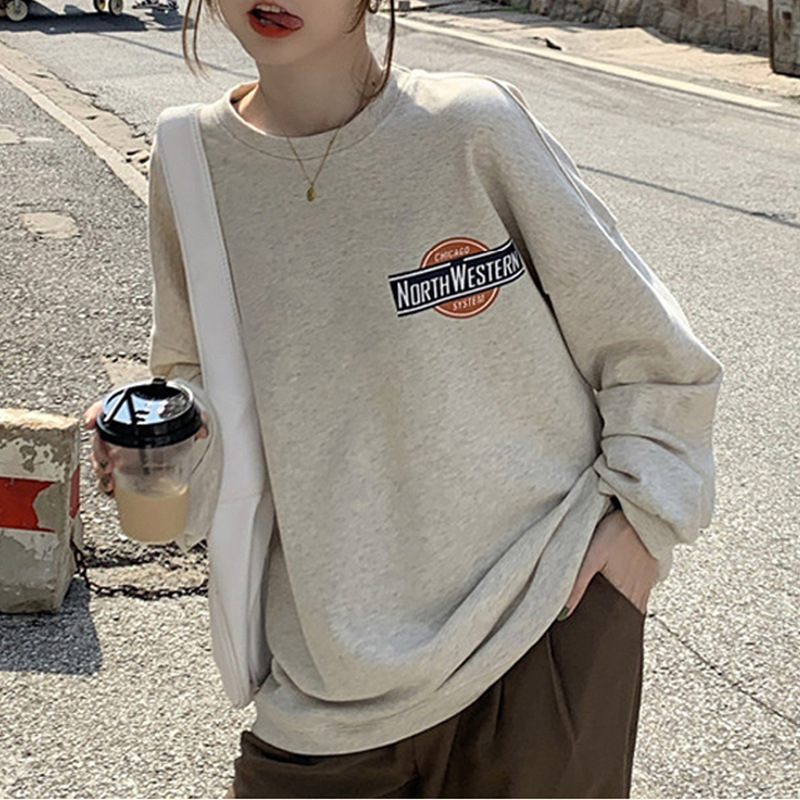 Velvet Loose Casual Sweatshirt Women's Autumn and Winter Outwear Vintage Round Neck Long-Sleeved Bottoming Shirt Top Export Korean Women's Clothing