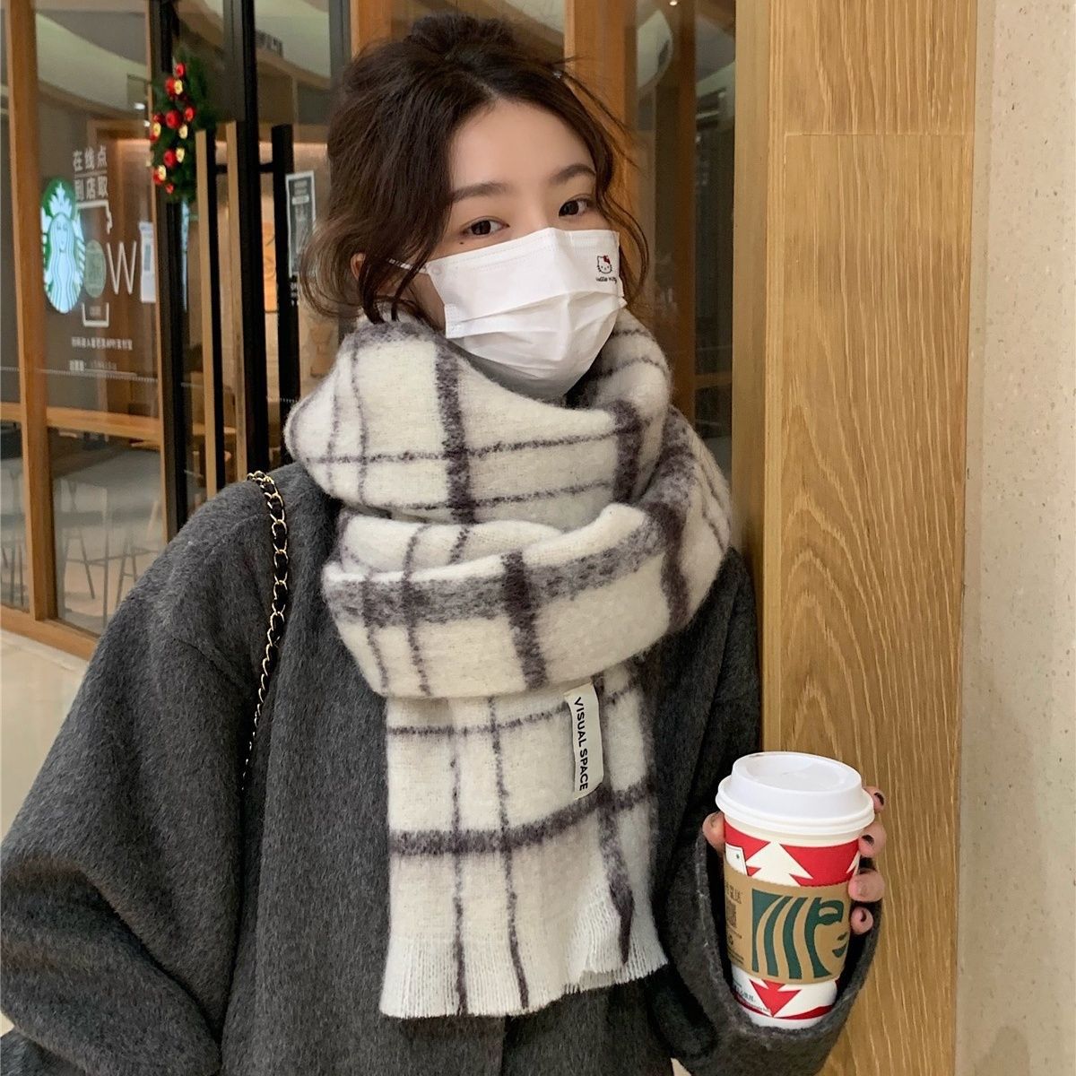 Winter new scarf women's beige high-grade versatile Korean style tassel scarf warm atmosphere thickened shawl fashion