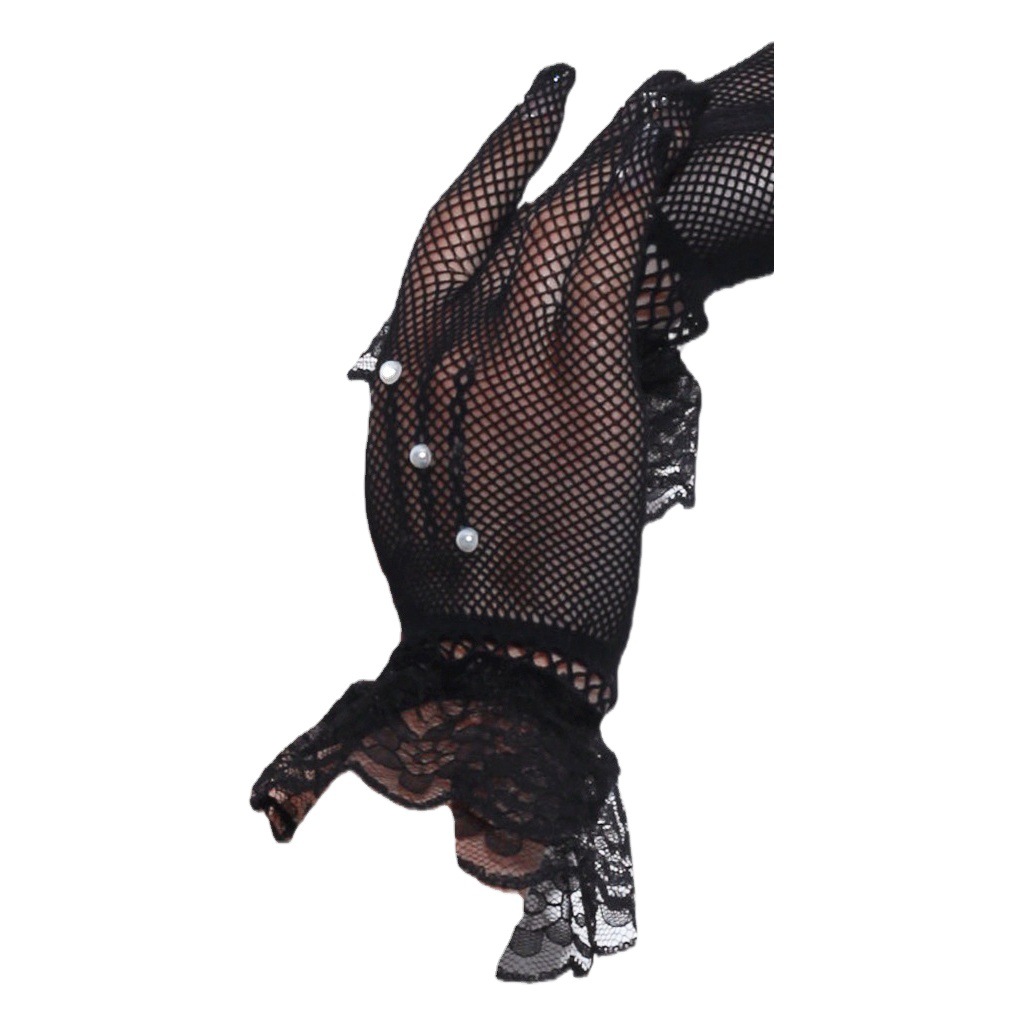 Bridal Wedding Gloves Retro Lace Short Pearl Seam Beads Wedding Dress Travel Photo Certificate Lace Short Women's Gloves