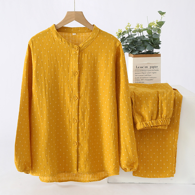 Picture of Women's Simple Double-layer Gauze Pure Cotton Sleepwear for Couple Spring and Autumn Summer Thin Men's Home Suit