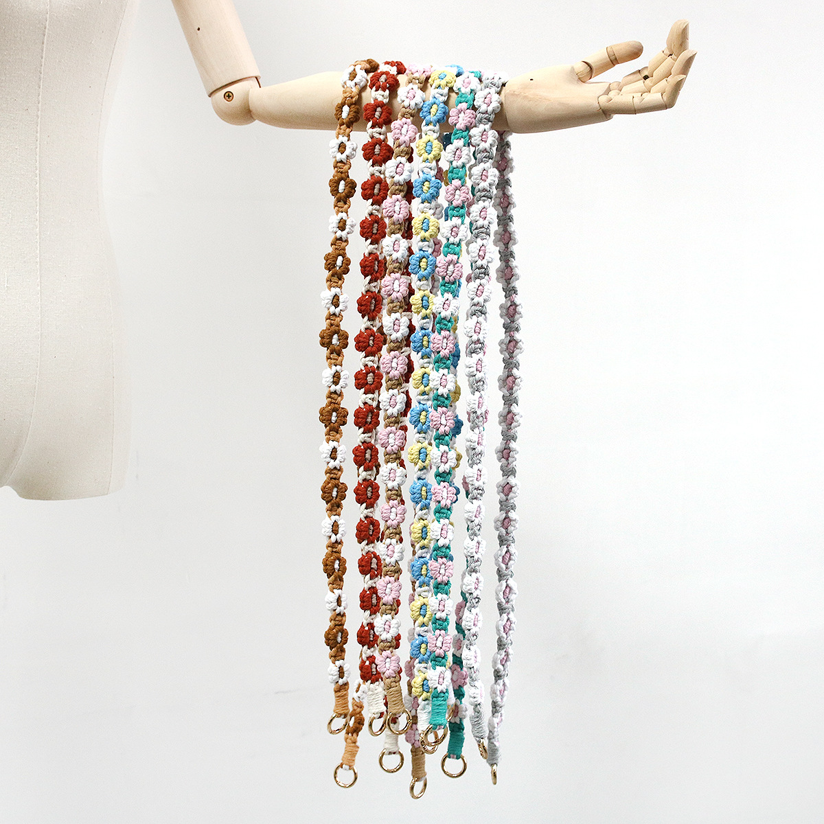 Daisy Flower woven lanyard key mobile phone anti-lost lanyard women's bag shoulder strap simple decoration cross-border new
