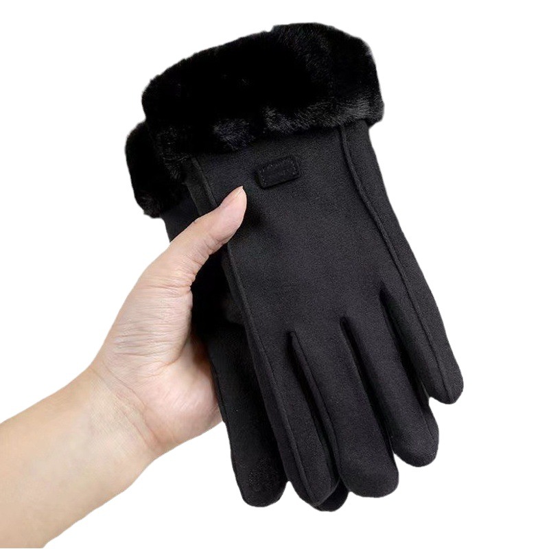 Korean style women's autumn and winter fleece-lined touch screen thermal gloves outdoor cycling driving bicycle windproof women's gloves