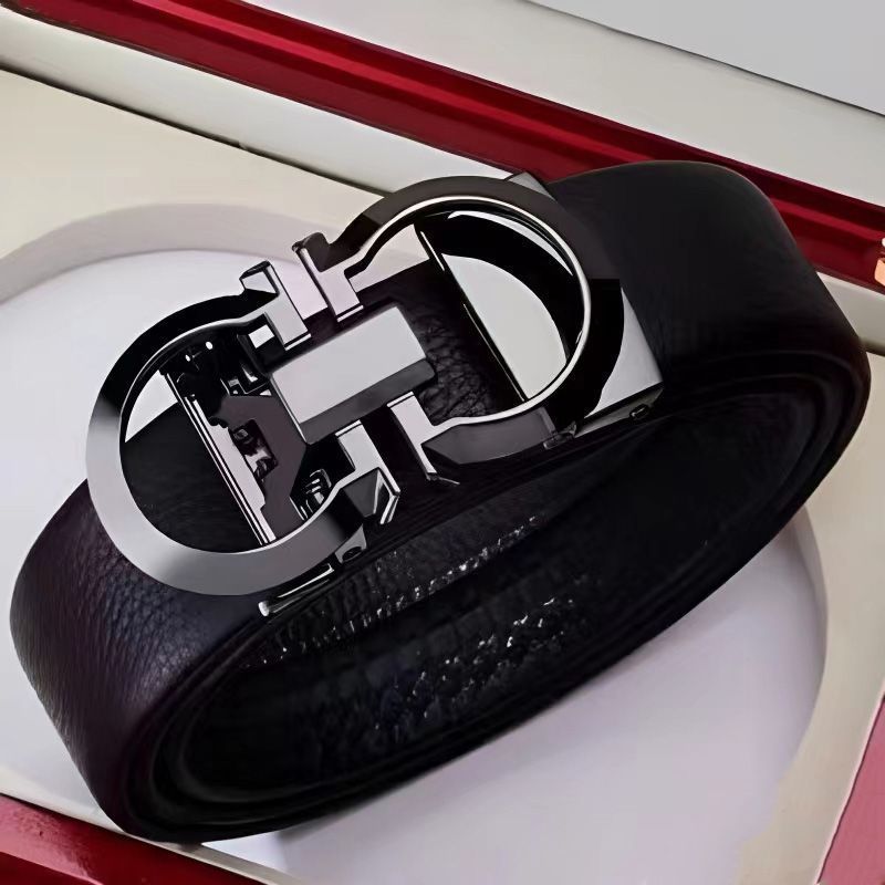 Internet Hot Sale Genuine Leather Automatic Buckle Business Trousers Belt 8-shaped Buckle Casual All-match Youth Top Layer Cowhide Men's H Belt