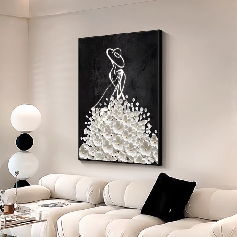 Picture of French high-end porch decorative painting simple abstract figure hanging painting black and white living room sofa background wall mural
