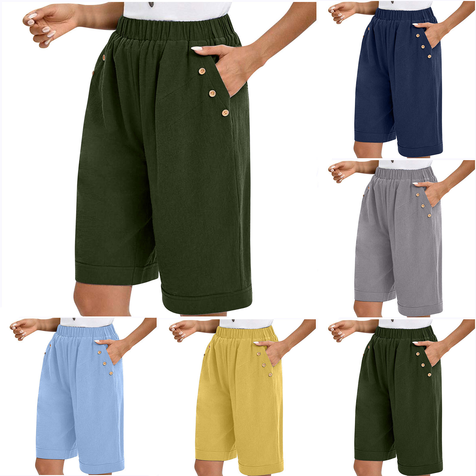 Picture of Amazon cross-border women's cotton and linen solid color relaxed-fit elastic waist pants