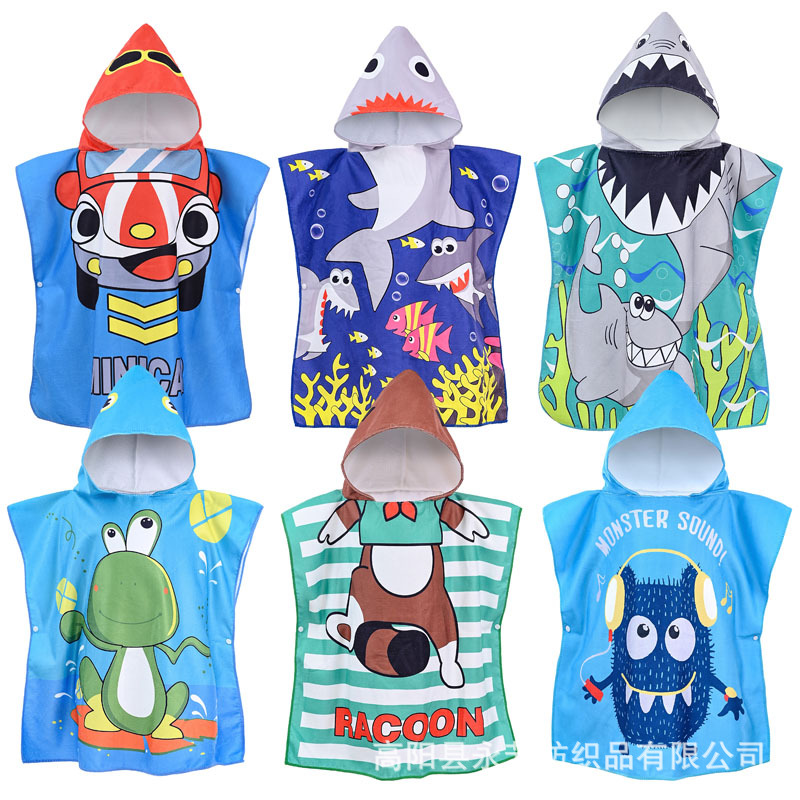Picture of Children's Cape Bath Towel Microfiber Warp Knitted Cute Cartoon Printed Towel Can Be Worn in the Shower Hooded Absorbent Bathrobe