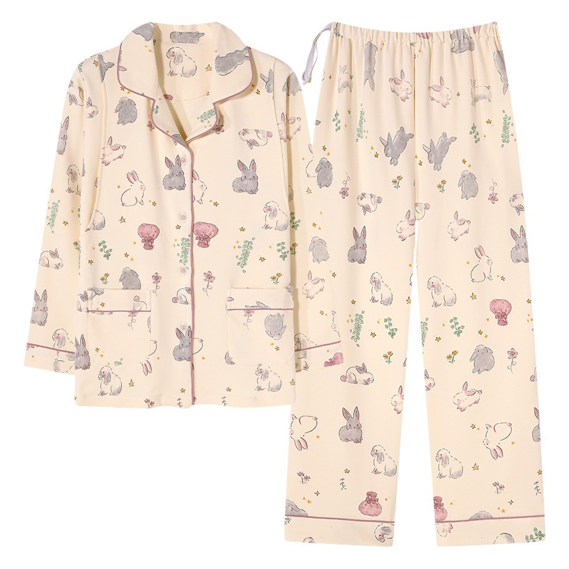 Cute Cartoon Moon Clothing Spring and Autumn Pregnant Women's Leisure Nursing Pajamas Home Clothing Pre-and Post-natal Cardigan Lapel suit