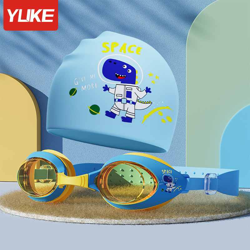 Picture of Children's swimming goggles waterproof anti-fog HD boys and girls professional swimming glasses swimming cap set diving special equipment