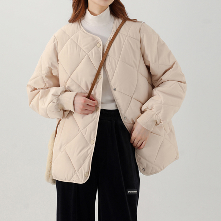 Rhombic cotton-padded jacket women's winter 2023 autumn and winter New bread coat down cotton collarless cotton-padded jacket short cotton-padded coat women's coat