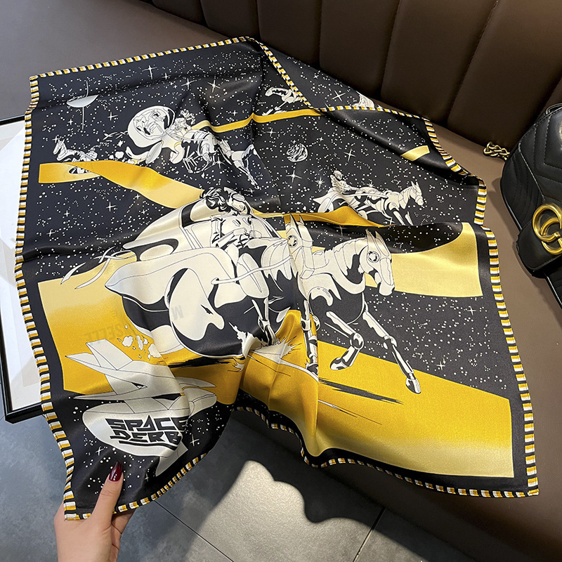 Picture of Spring and Autumn Thin Japanese and Korean Sweet Champagne Color Small Floral Silk Mulberry Silk 70cm Square Scarf Silk Scarf Hair Band Headwear Women