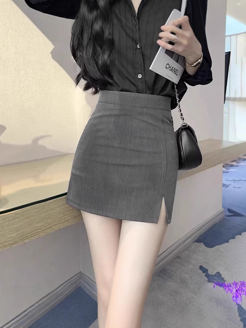 Black High Waist Skirt Women's Autumn Sexy Split Hip Skirt Tight Slimming Stretch Skirt All-match Skirt