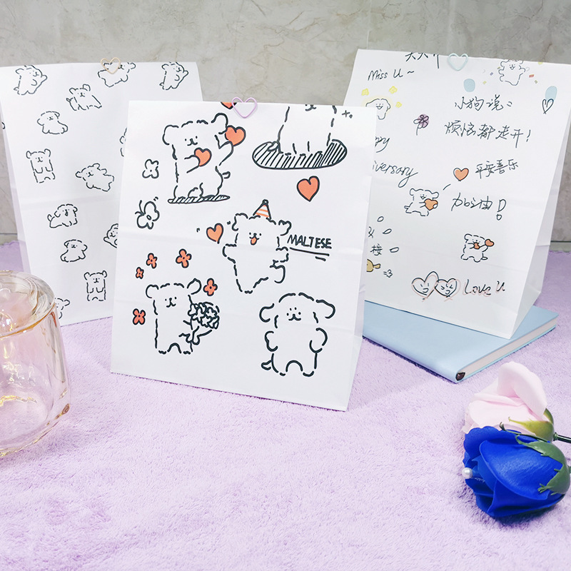Ins Fashion Cute Line Puppy Paper Bag Tanabata Kindergarten Gift Christmas Candy Gift Storage Bag