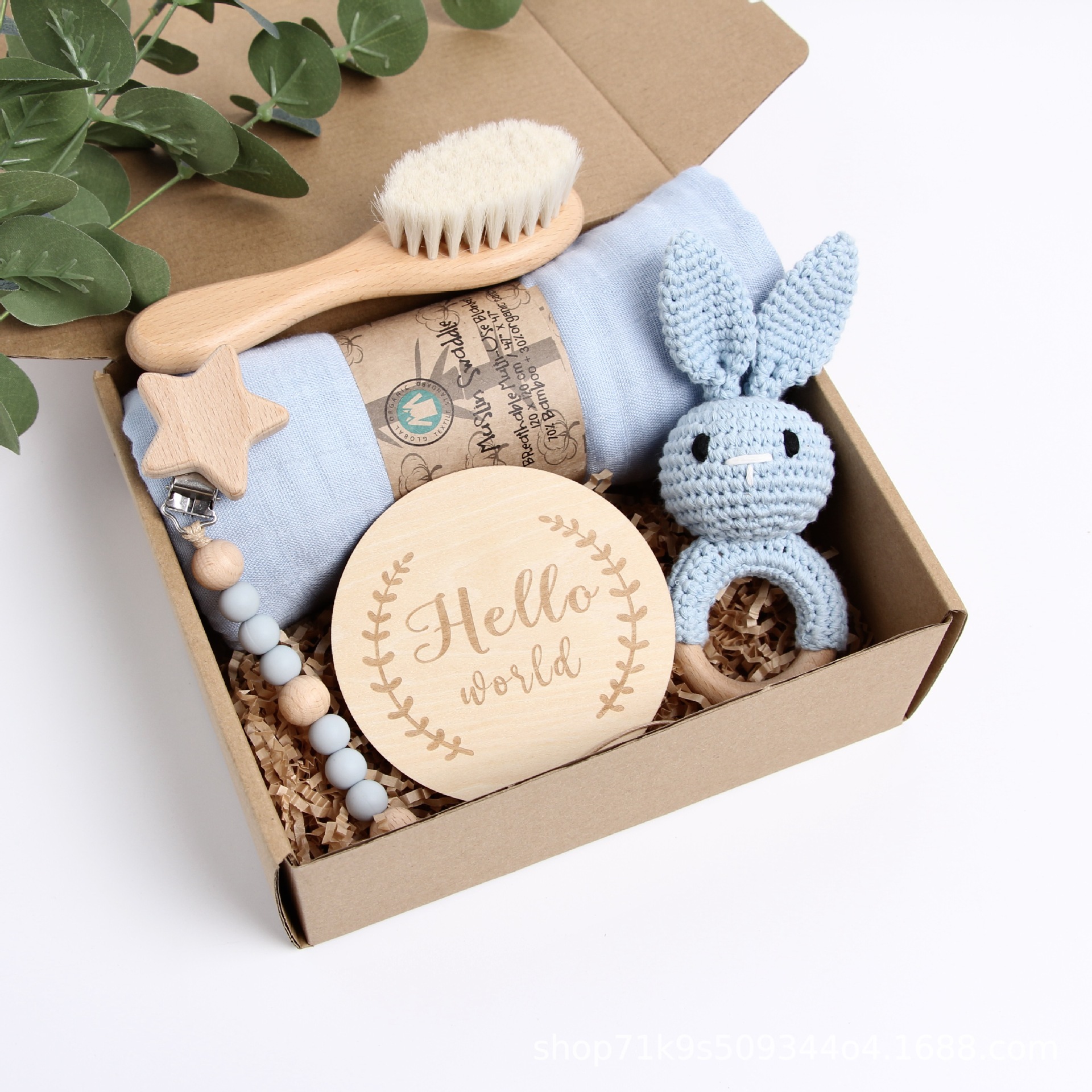 Picture of Baby Shower Gift Rattle Set Cotton Toy Pacifier Clip Blanket