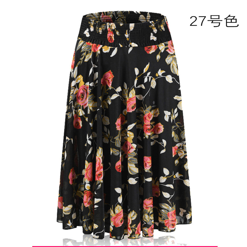 Picture of Middle-aged and elderly summer thin skirt mother's elastic waist color ice silk mid skirt high waist elastic dancing skirt
