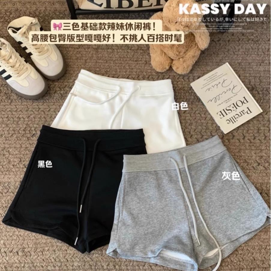 Black Tight Straight Casual Shorts Women's Autumn Small Hip Pants Drawstring High Waist All-match A- shaped Hot Pants