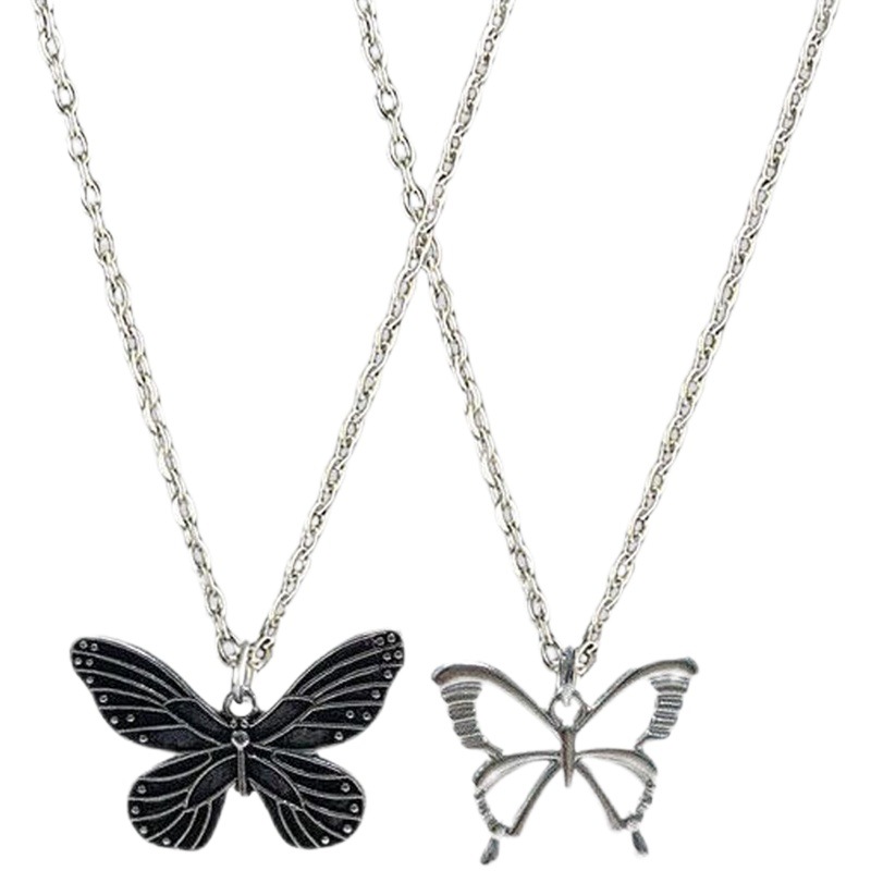 Korean style retro hollow butterfly necklace ins women's hip hop sweet cool trendy all-match couple pendant simple accessories