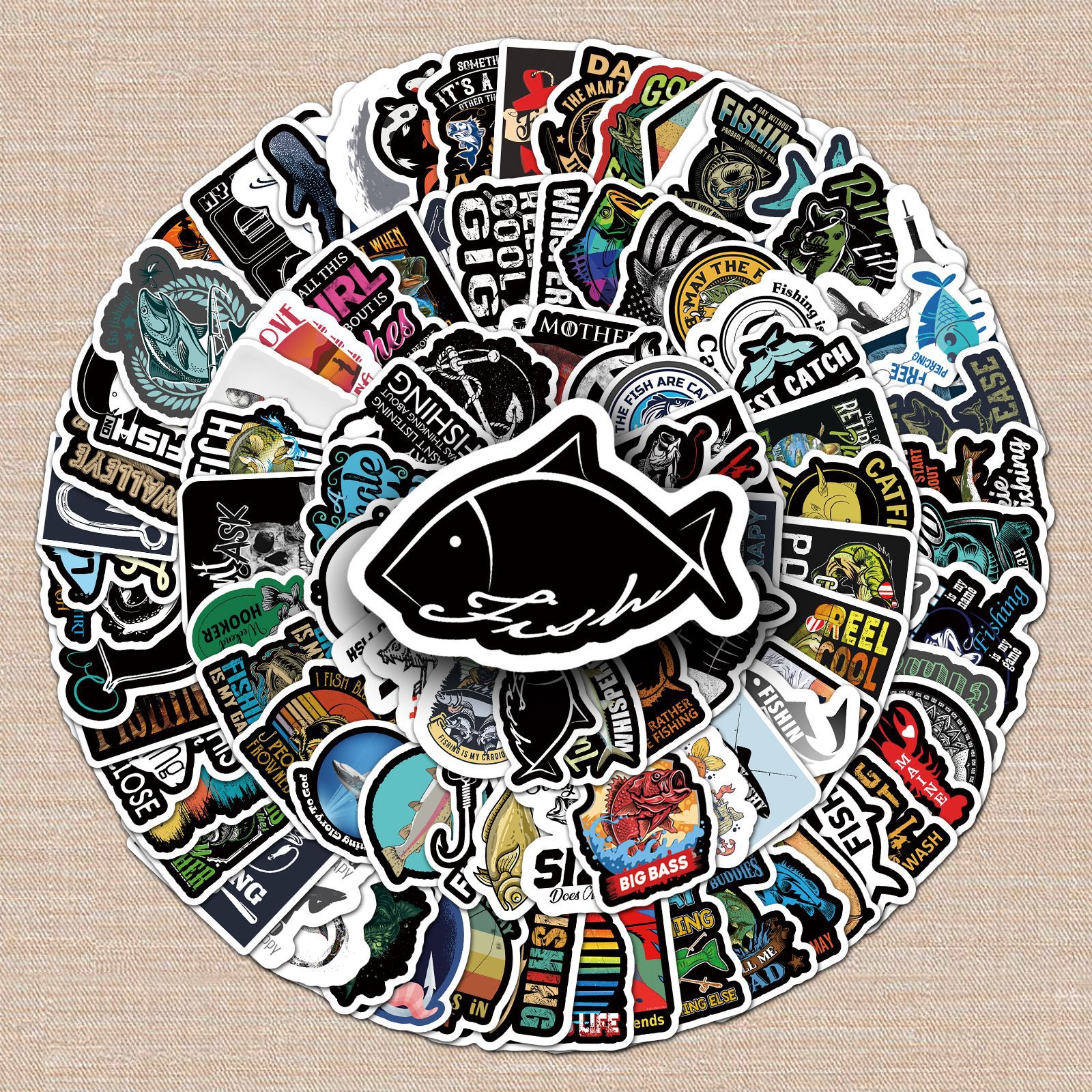 103 pieces of fishing graffiti stickers personalized cross-border cartoon outdoor DIY fishing box mobile phone case luggage sticker waterproof