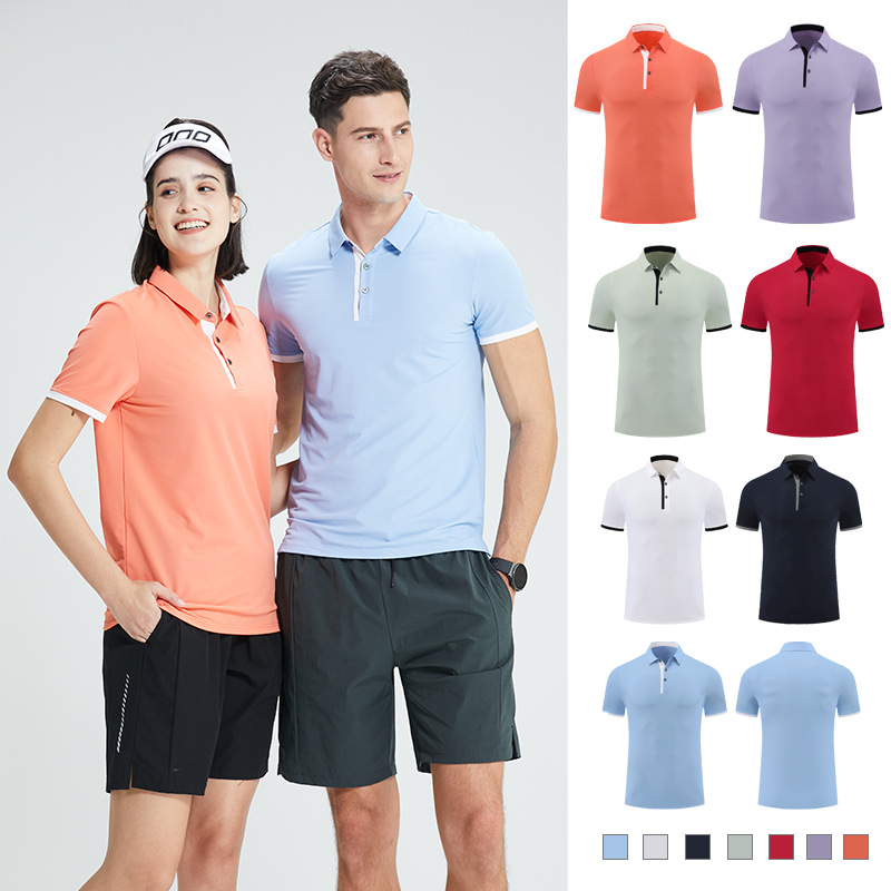Nylon quick-drying sports polo shirt men's and women's solid color high-end business casual adhesive lapel Ice Silk breathable short sleeve