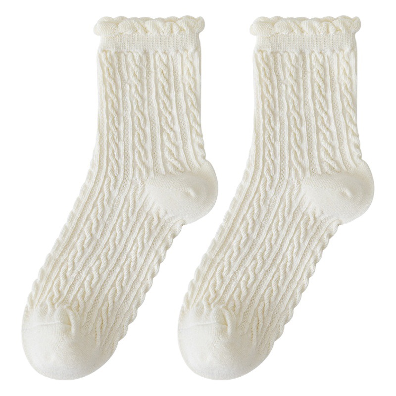 Socks Women's Spring and Summer Cotton Socks Mid-length Socks Japanese Solid Color Jk Socks White Llace Socks Loafers All-match Women's Socks