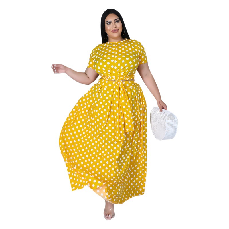 Cross-border European and American Plus Size Fashion Casual Suit Women's Amazon Fat Girl Tie-dyed Strap Casual Large Swing Dress