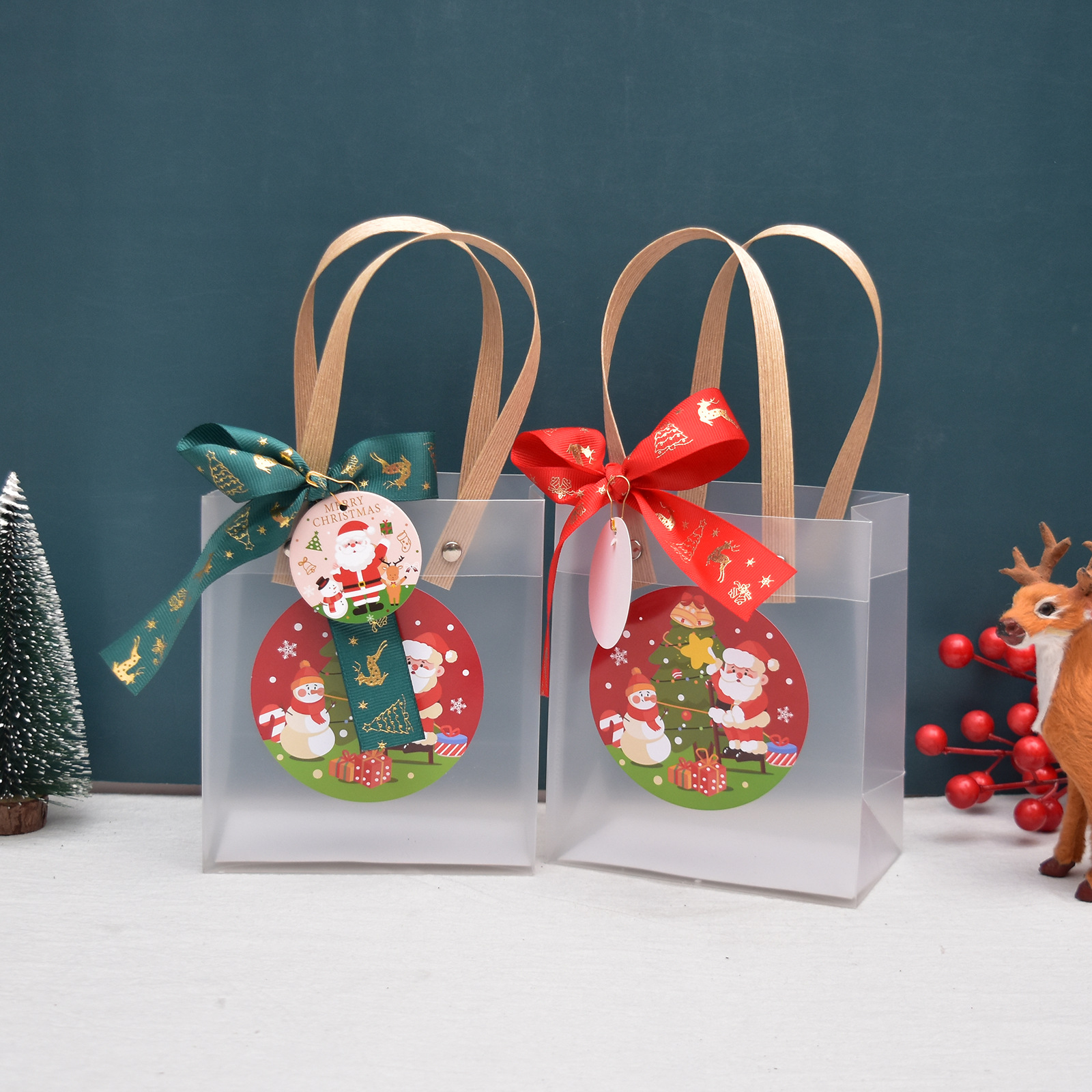 Christmas gift bag paper bag PVC Christmas Eve gift giving tote bag gift bag transparent large size gift packaging