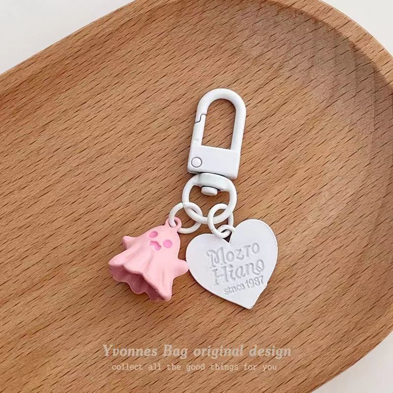 Picture of Cute personality sweet cool little ghost ghost love ornaments pink black keychain headset pendant jewelry accessories