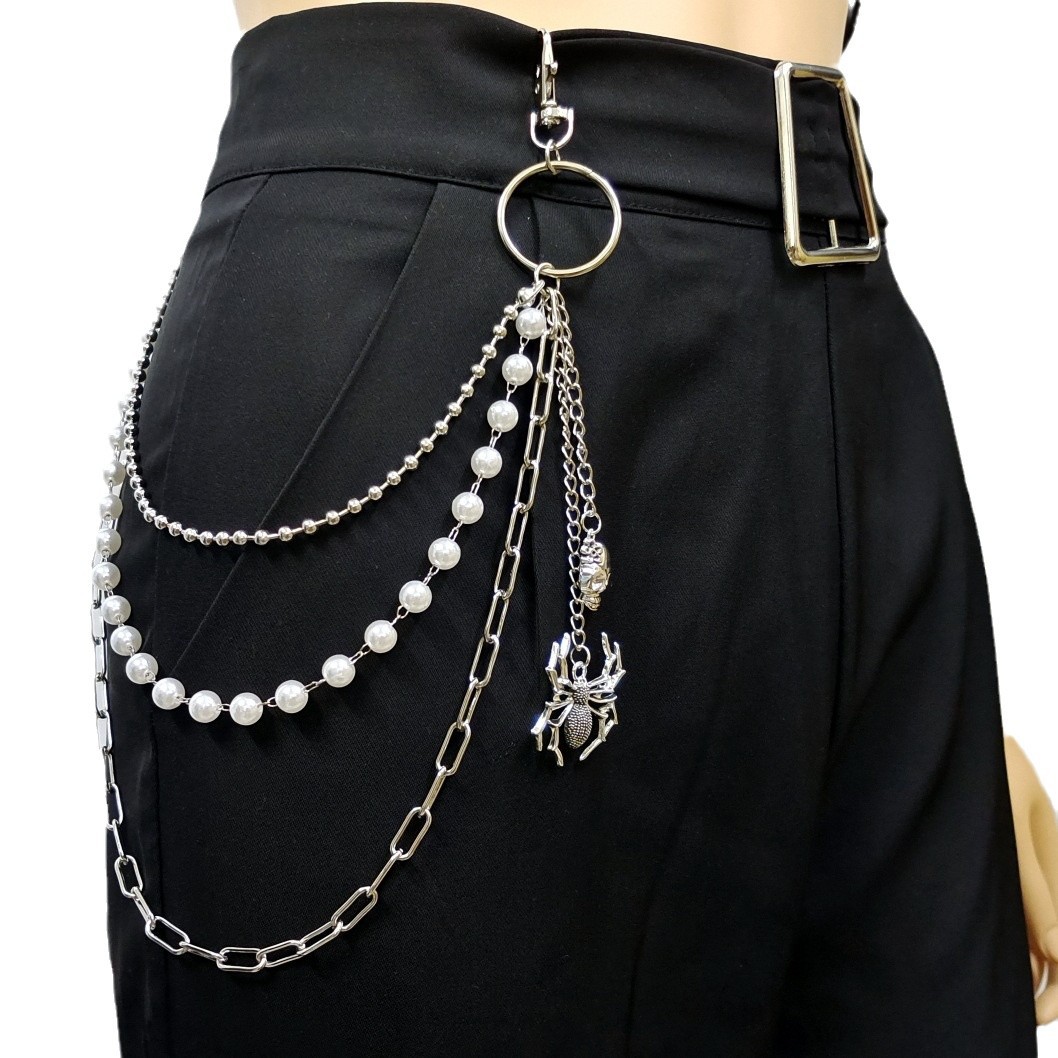 Europe and the United States cross-border jewelry imitation pearl waist chain women's multi-layer chain skull pants chain spider accessories in stock wholesale