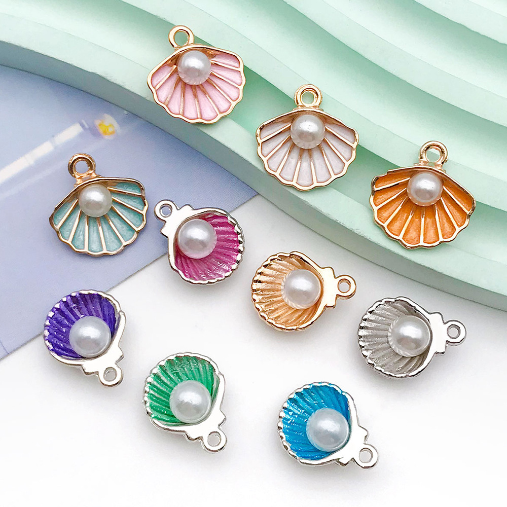 Picture of Ocean Pearl Shell Scallop Oil Dropping Alloy Accessories DIY Earrings Pendant Keychain Pendant