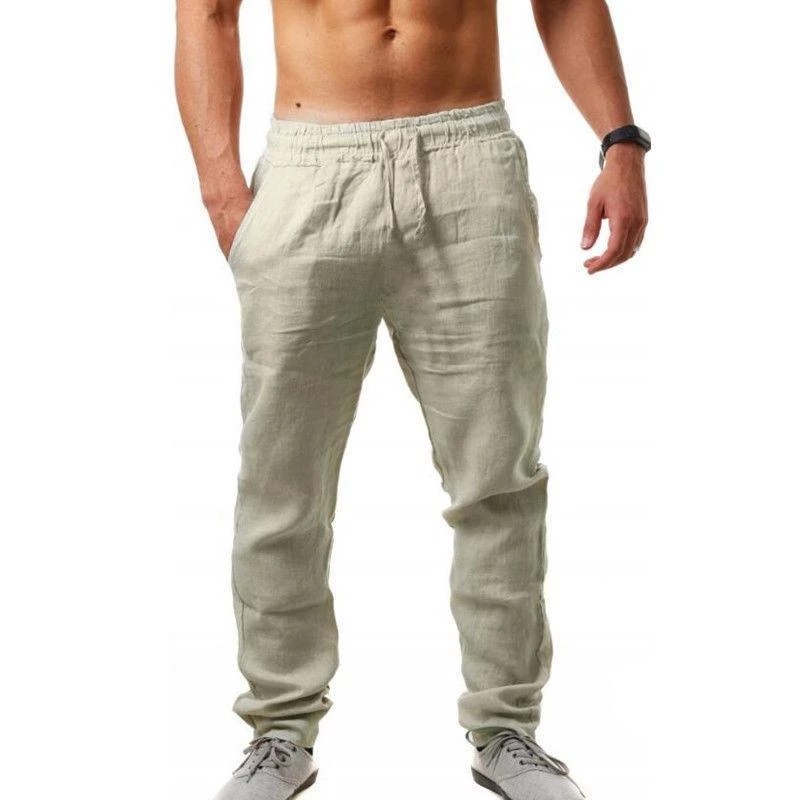 Men's Hip-Hop Breathable Cotton and Linen Sports Trousers Fashionable Solid Color Simple Thin Casual Pants