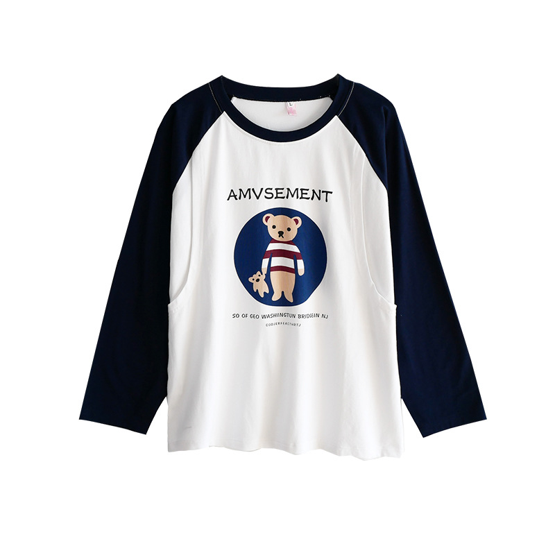 Picture of Breastfeeding Top T-Shirt Hot Mom Style Pure Cotton Outer Wear Spring and Autumn Pregnant Women's Long Sleeve Breastfeeding Moon Dress Women's Large Size