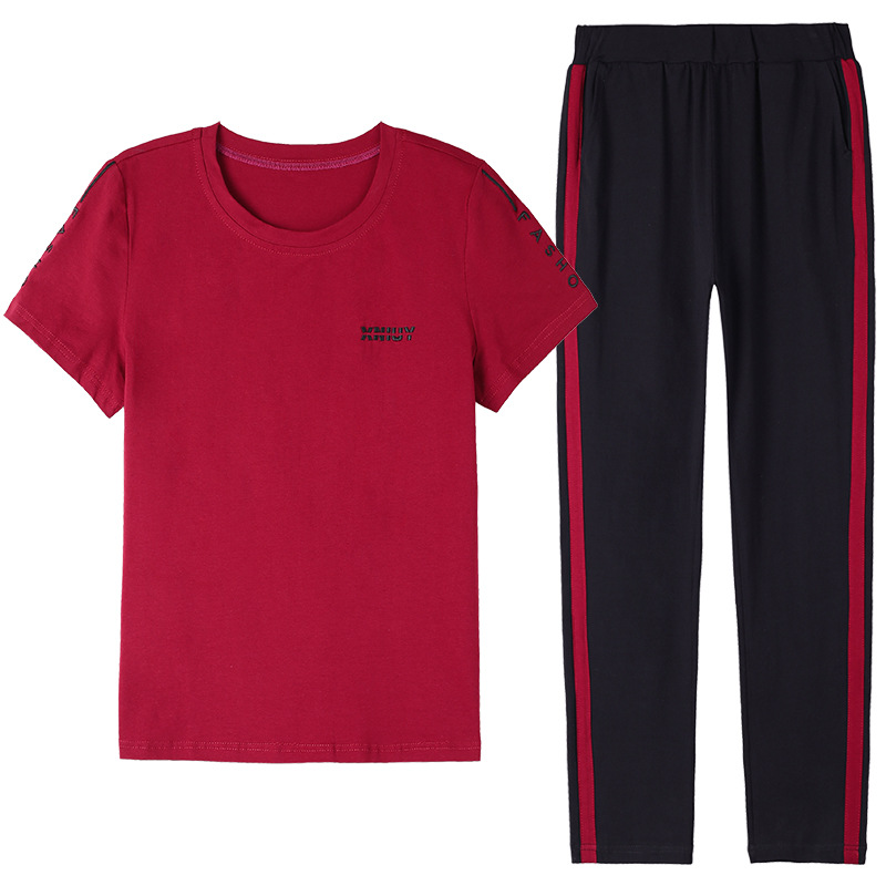 Picture of Pure Cotton Stretch Middle-aged Mother's Casual Sports Suit Women's Summer Short-sleeved Trousers All-match Square Dance Two-piece Set