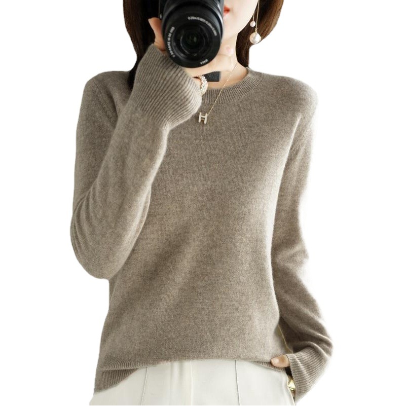 New Autumn and Winter Round Neck Knitwear Women's Pullover Knitwear Pure Color Long-Sleeved Women's Thin Inner Short Bottoming Shirt