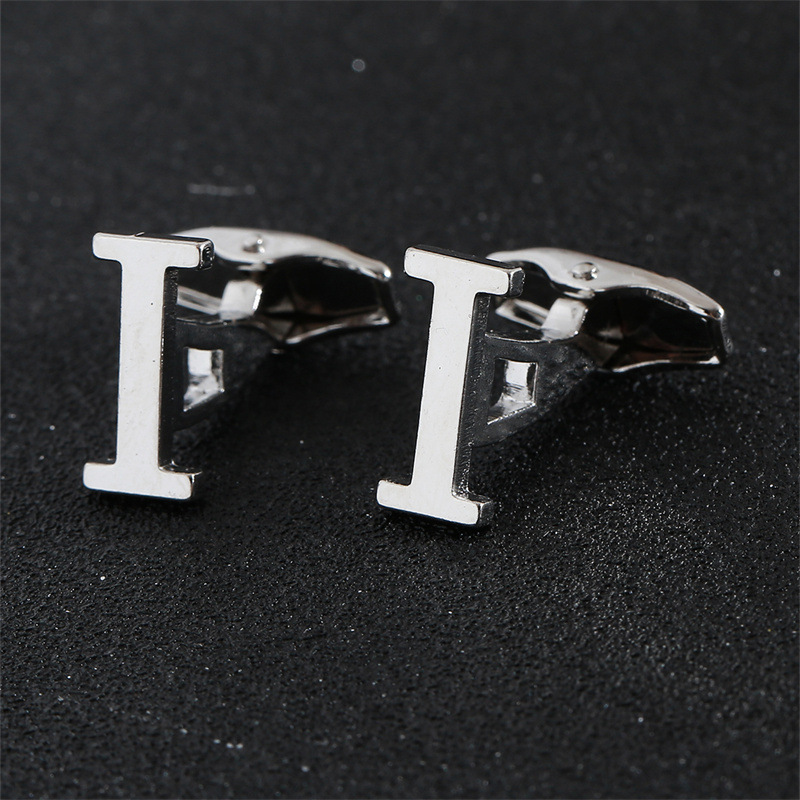 Picture of Cross-Border Specially Designed for Silver 26 English Letters Glossy Men's Cufflinks Manufacturer Wholesale Personalized French Shirt Cufflinks