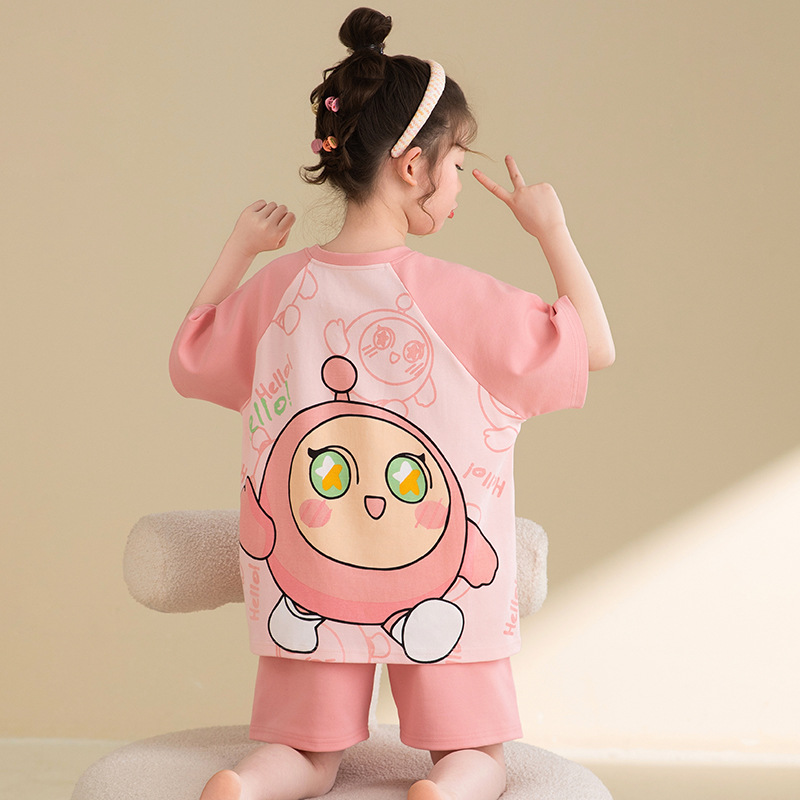 Pajamas Girls Summer Pure Cotton Short-sleeved Children's Summer Girls Junior High School Students 2025 New Style Middle and Large Children's Home Clothes