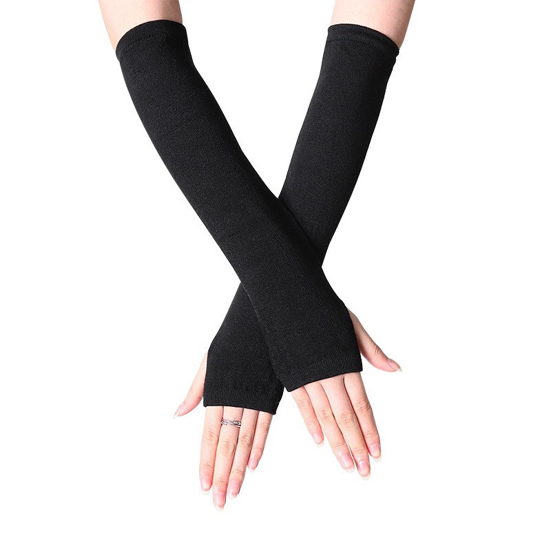 Picture of Korean Style Women's Gloves Half-Finger Gloves Women's Winter Cute Autumn and Winter Long Gloves Arm Covers Fingerless Woolen Gloves