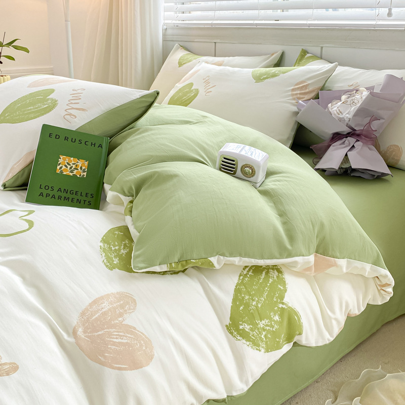 Picture of Small fresh class a 100 wash cotton four-piece set sanding cotton full quilt cover single bed hat student dormitory three or four-piece set