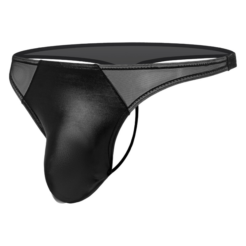 Men's sexy underwear sexy patent leather thong transparent mesh fabric performance flirting big hanging underwear