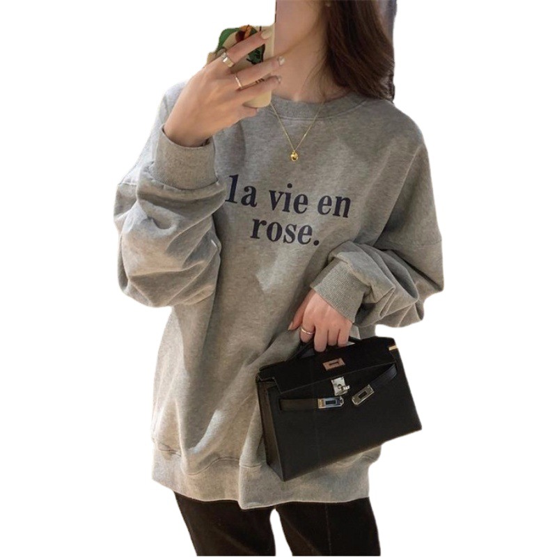 Wholesale 2025 Spring New Korean Style Loose Letter Printed Thin Sweatshirt Women's Pullover Long-Sleeved Student Top Trendy
