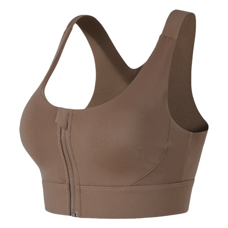 Cross-border fitness high-strength sports underwear running shockproof integrated anti-sagging big chest push up bra front zipper