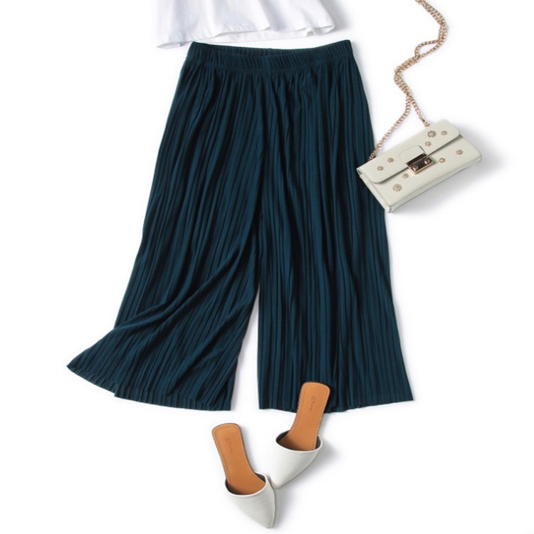 Picture of Wide Leg Pants Pleated Chiffon High Waist Loose Skirt Pants Large Swing Draping Large Size Linky Spring and Summer Casual Pants Women's Ankle-length Pants