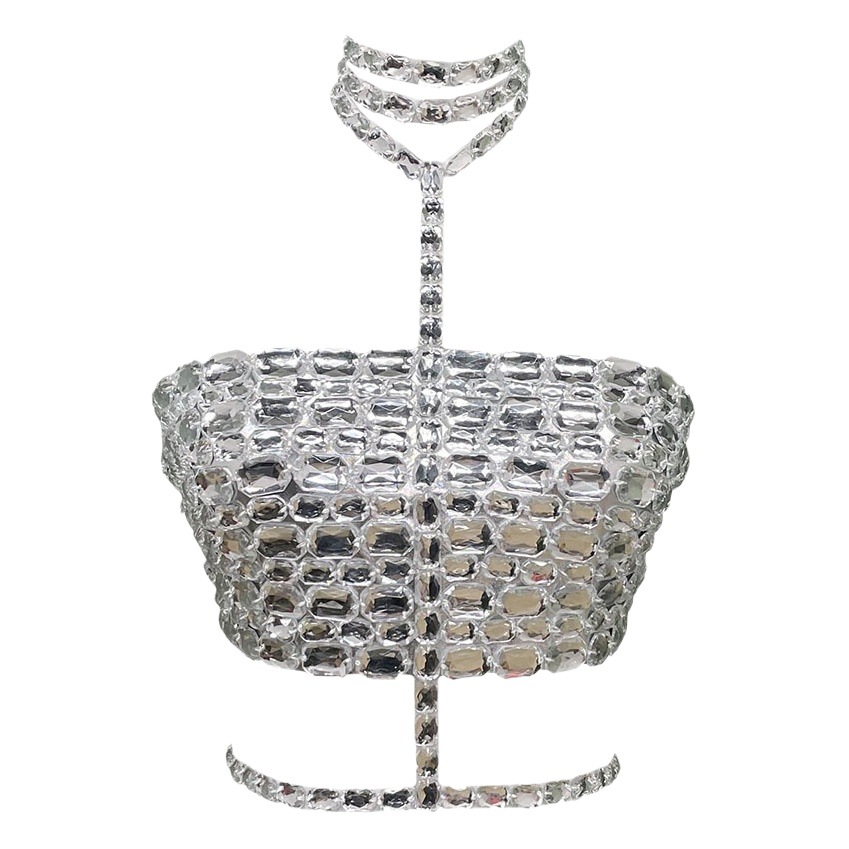 2023 Summer popular European and American ins fashion hand-stitched acrylic crystal halter waist-tight women's sling