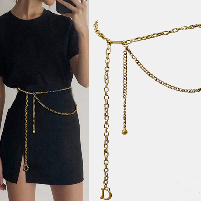 Internet Celebrity Personality D-mother Summer New Waist Chain Women's Fashion High-end Sense Metal Chain Belt Accessories with Skirt