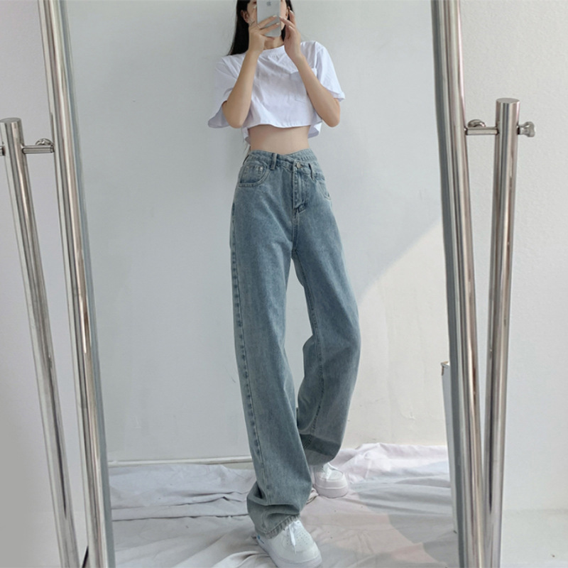 Picture of Design Sense Crossover High Waist vibe Style Wide Leg Slim Look Jeans Women's Loose Casual Straight Pants