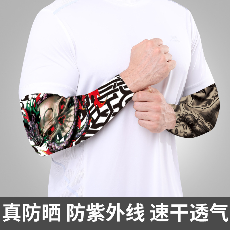 Picture of Summer Riding Sunscreen Tattoo Sleeve Simulation Tattoo Quick-drying Arm Protector Outdoor Sports Sunshade Breathable High Elastic Ice Sleeve