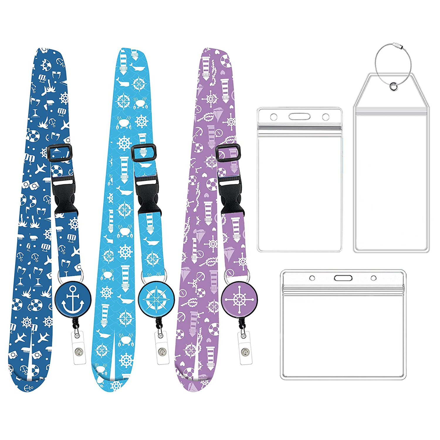 Nautical Cruise Ship Marine Printed Certificate Rope with Retractable Easy Pull Buckle Mobile Phone Lanyard Easy Pull Buckle Certificate Set